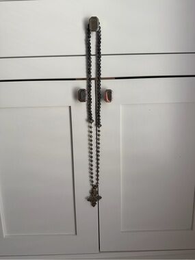 Artisan Gray Beaded Cross Statement Necklace Boho